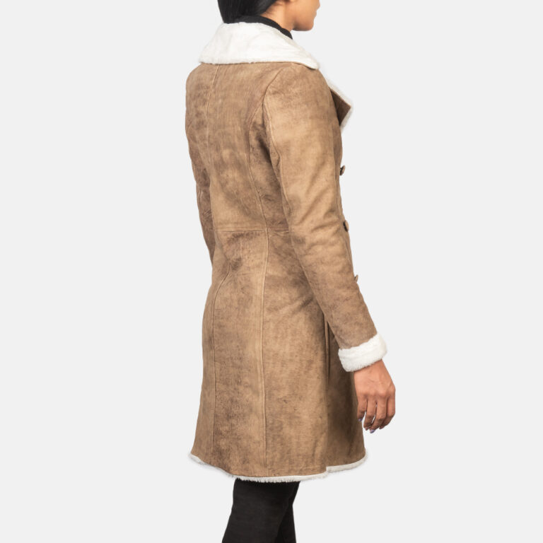 Womens Amie Distressed Brown Double Breasted Shearling Coat Tilted Back-8-1652196447333